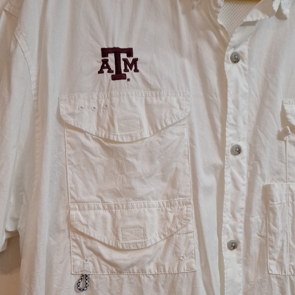 Columbia White Casual Button Down Shirt with Embroidered Logo Texas A&M SZ.XLG - Picture 5 of 12